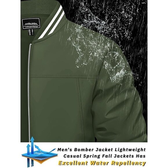 ❤️ Men's Bomber Jacket Lightweight Casual Spring Fall Windbreaker Zip Up Green - Picture 2 of 8